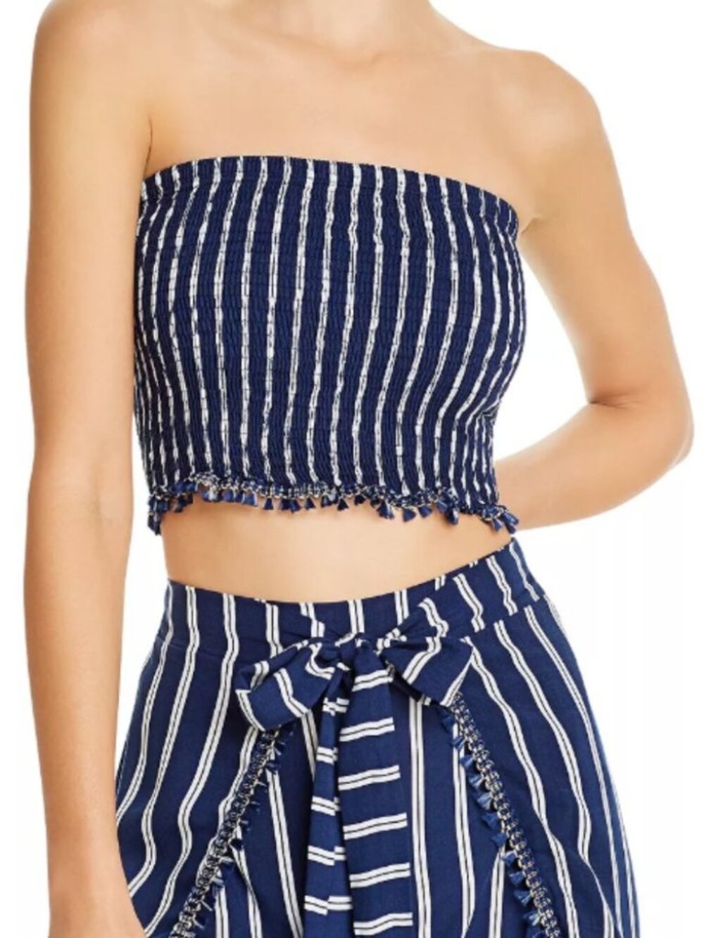 PEIXOTO Blue & White Joan Striped/Textured Tube Top size Small